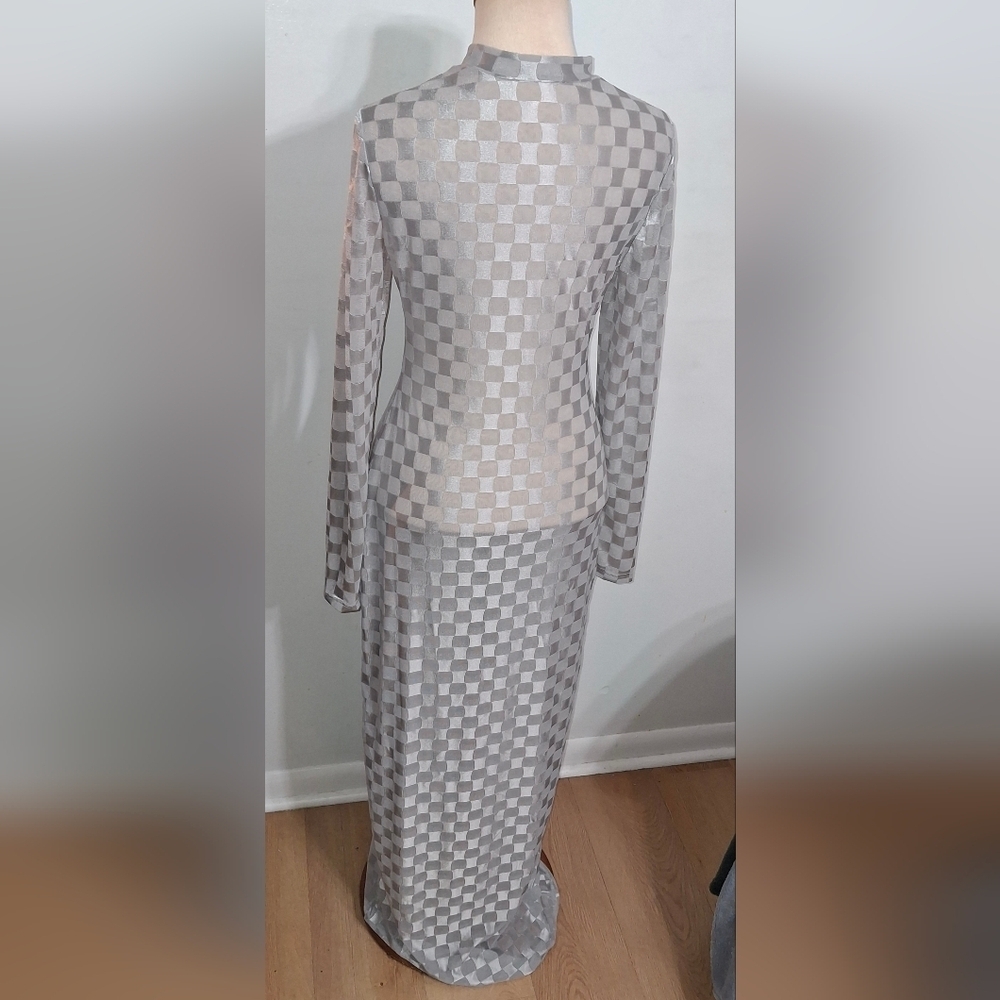SHEIN /Silver Long Sleeve Checkered Dress/ W Sz 6 - Picture 4 of 6